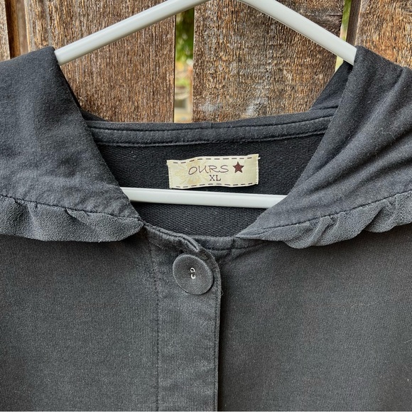 Ours Wm’s Ruffle Hooded Button Down Duster Jacket In Black Sz XL - Picture 8 of 15
